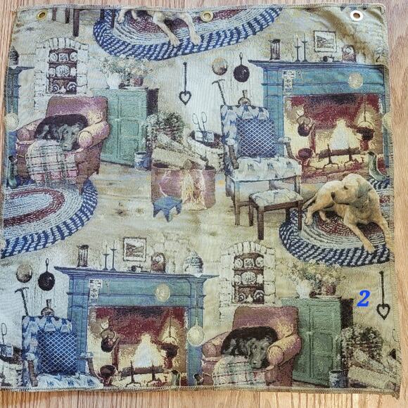 VTG 27x27 Tapestry Fabric Sample LaCrosse Furniture Co Country Home w dogs - Picture 1 of 5